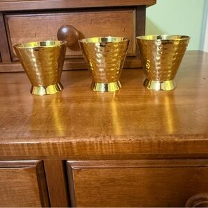 Vintage Ambria Hammered Brass Votive Candle Holders 3 inches tall cups set of 3